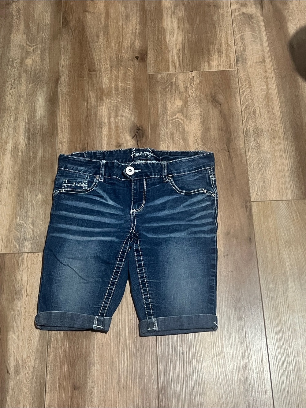 Amethyst Jeans Dark Blue Cropped Denim Shorts with Rolled Cuffs